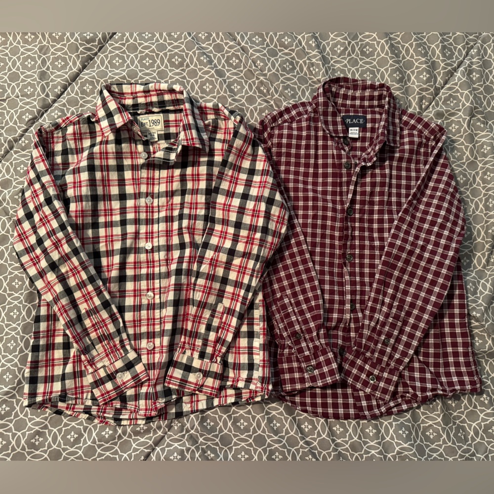 Lot of 2 Boys plaid long sleeve shirts Size Medium 7/8